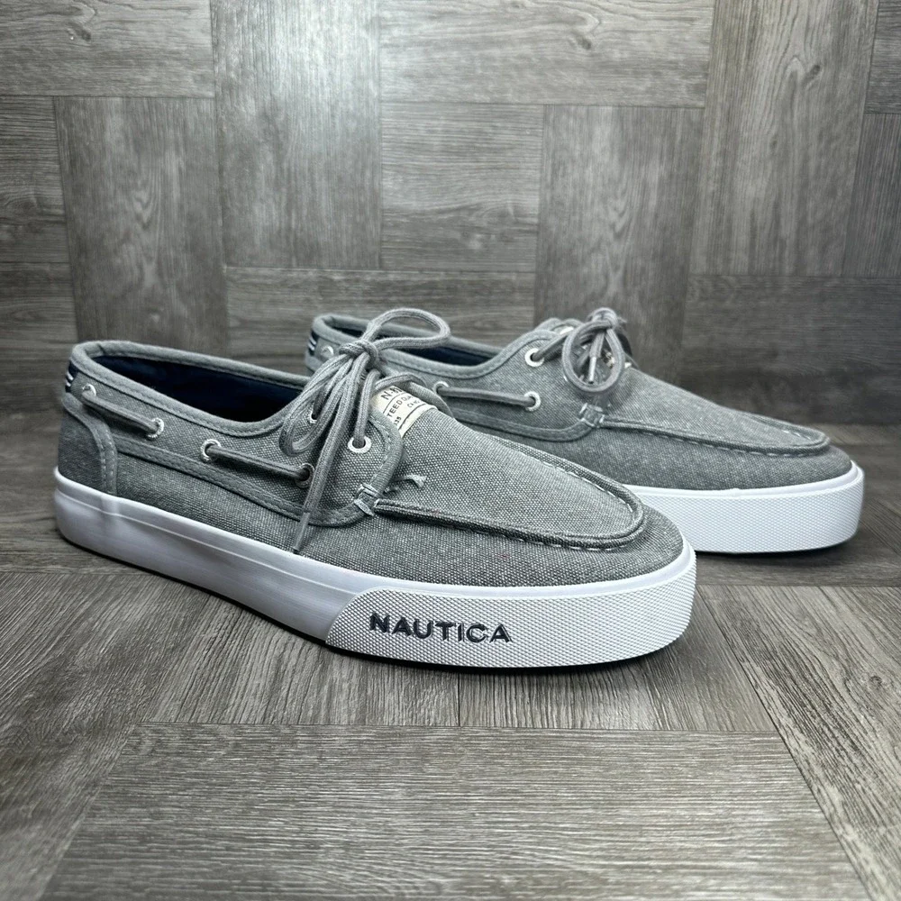 Nautica Mens Boat Shoes Size 11 Grey Canvas Spinnaker Casual Loafers NEW